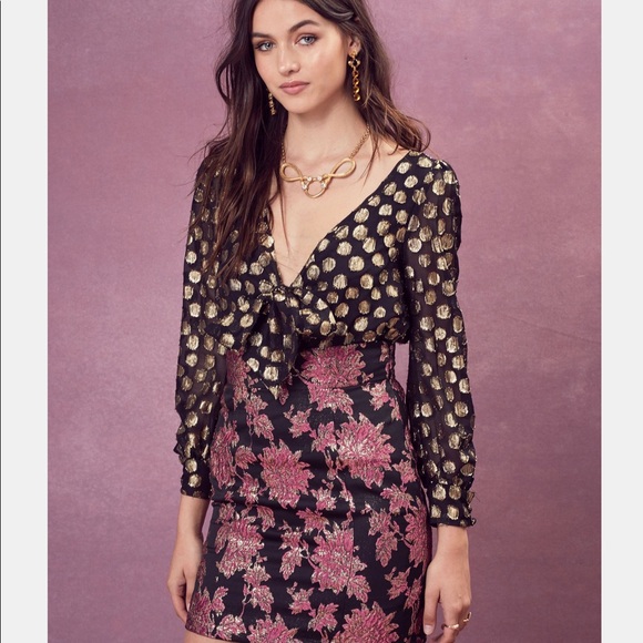 For Love & Lemons Black Lottie Tie Front Blouse M - Picture 12 of 14